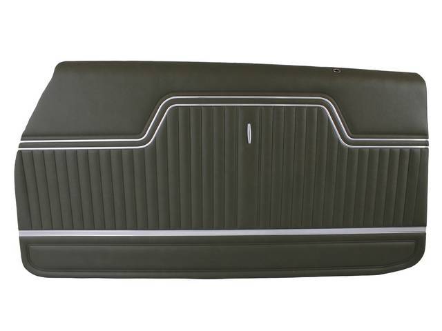 PANEL SET, Premium, Inside Door, Pre-Assembled, Jade Green, elk grain vinyl w/ correct chrome accent strips, no emblems incl