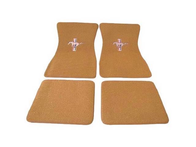 Floor Mat Set, Raylon Weave, Tri-Bar Running Horse Logo, Parchment/Nugget Gold
