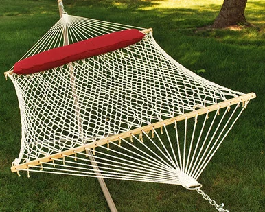 Complete Relaxation Package: 13ft White/Beige Netted Hammock with Attached Pillow