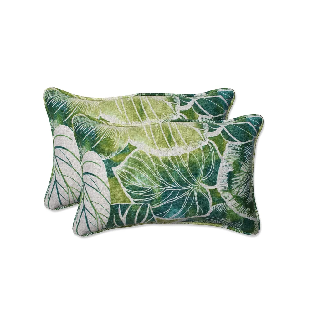 Tropical Corded Rectangular Throw Pillows – 18.5″ – Green and White – Set of 2