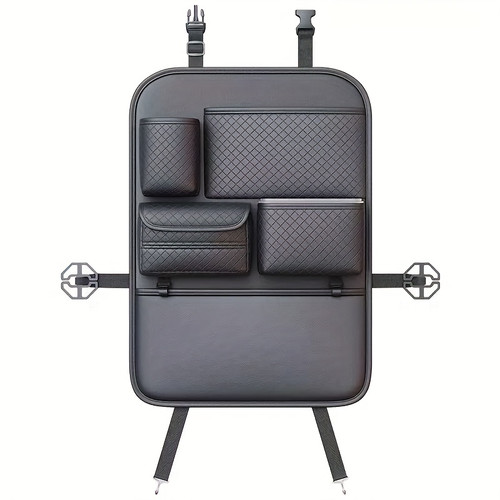 1pc Car Seat Back Organizer with Diamond Pattern - Faux Leather Multi-Compartment Storage Bag for Water Bottles, Tablets, Laptops, and Accessories, Black, Backseat Organizer | Stylish Storage Bag | Faux Leather Bag, Car Storage