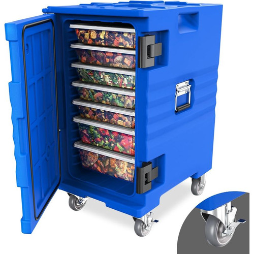 Hot Box Food Warmer, Insulated Food Pan Carrier w/Lockable Wheels Double Buckles and Handles, Stackable Hot Boxes for Catering Restaurant Canteen Family Party Blue 109QT