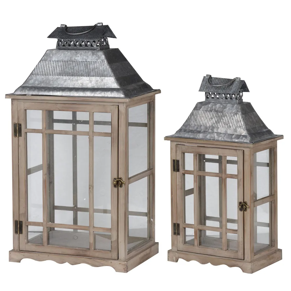 Set of 2 Gray and Silver Classic Scape Lanterns 25.5″