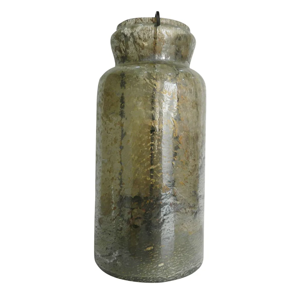 19″ Green and Black Antique Style Glass Candle Holder