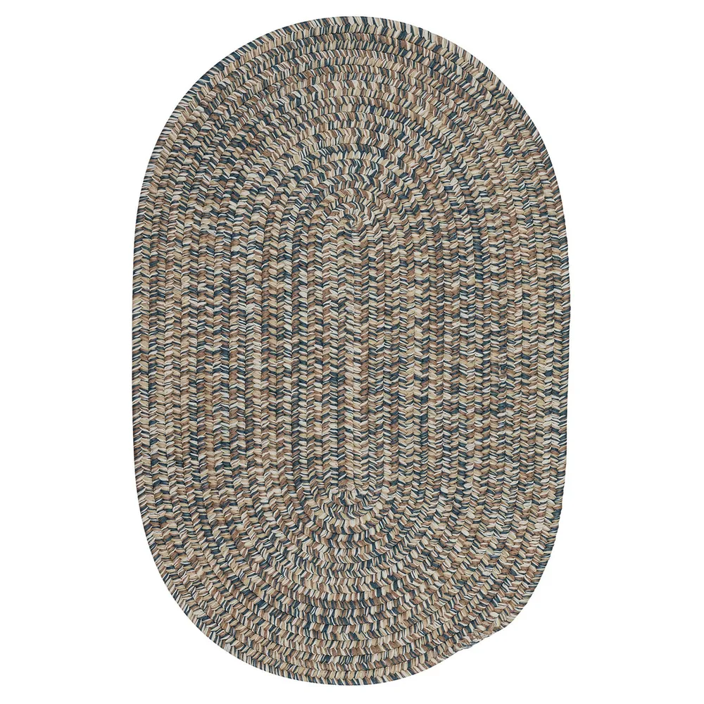 11′ x 14′ Navy Blue and Tan Brown All Purpose Handmade Reversible Oval Mudroom Area Throw Rug
