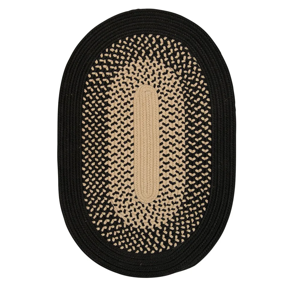 5′ x 7′ Beige and Black All Purpose Handcrafted Reversible Oval Outdoor Area Throw Rug