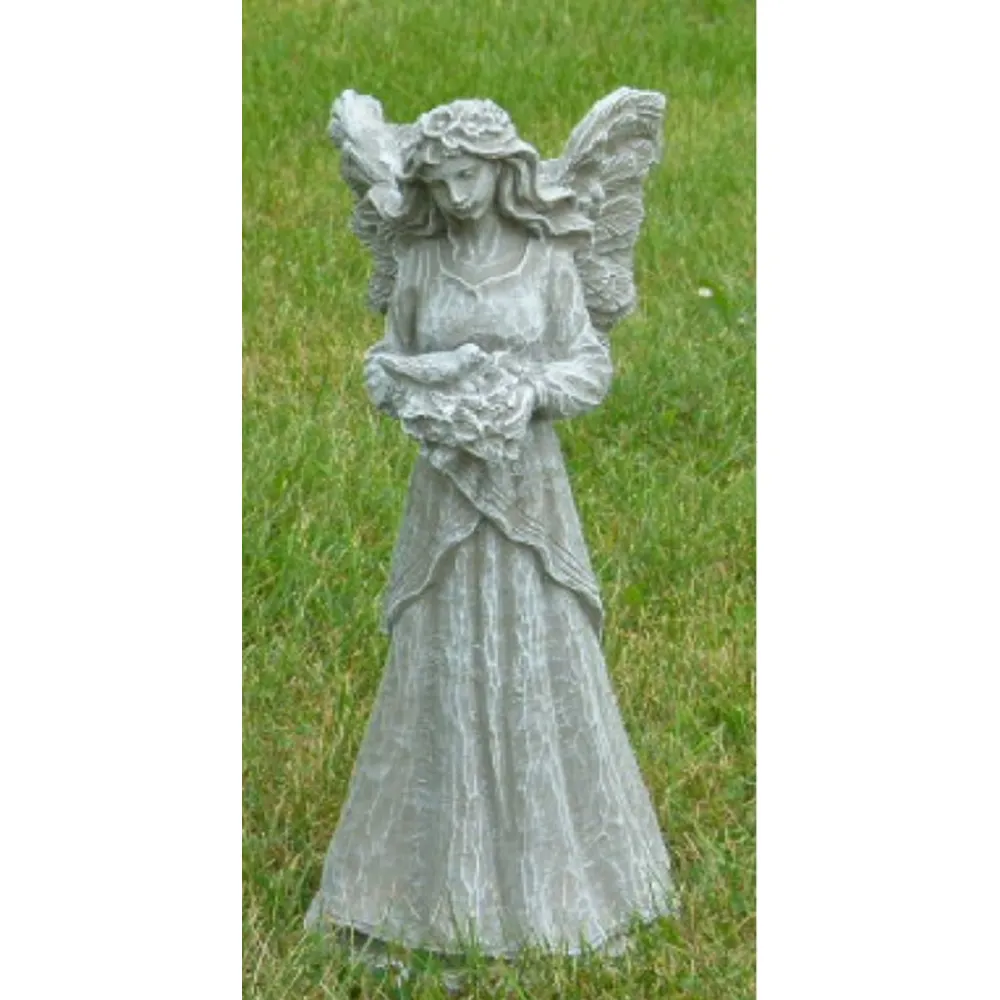 25″ Mocha Finish Fairy with Dove – Enchanting Outdoor Patio Statue
