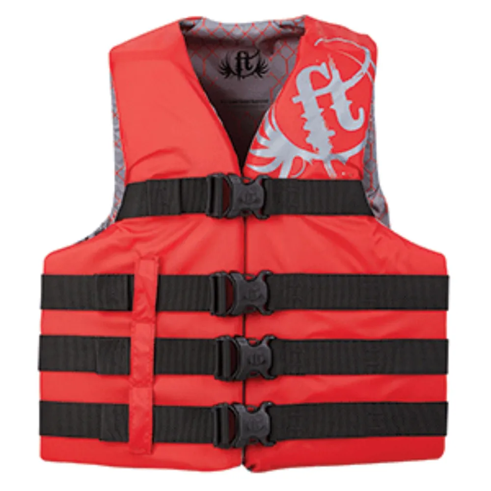 18″ Red and Black Full Throttle Multipurpose Teen Nylon Life Vest Jacket