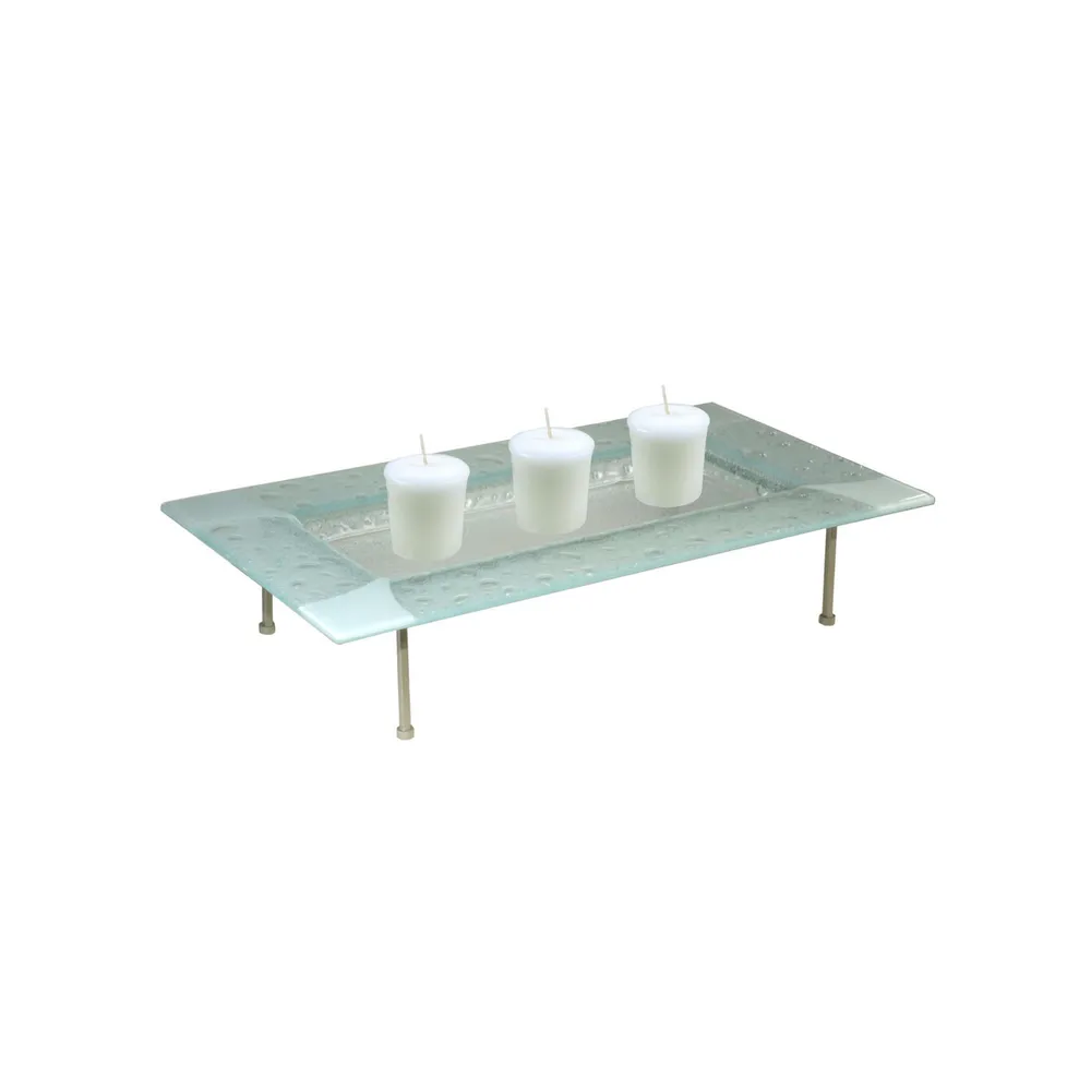 16″ Rain Drop Fused Rectangular Glass Candle Holder