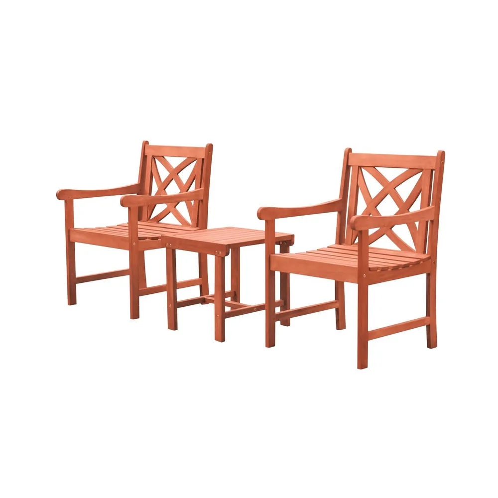 3-Piece Brown Natural Wood Finish Outdoor Patio Furniture Conversation Set with Floral Chairs 34″