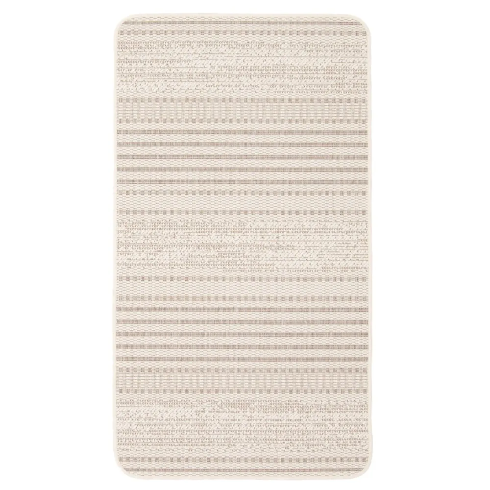 2′ x 4′ Striped Indoor Outdoor Area Throw Rug – Cream and Taupe