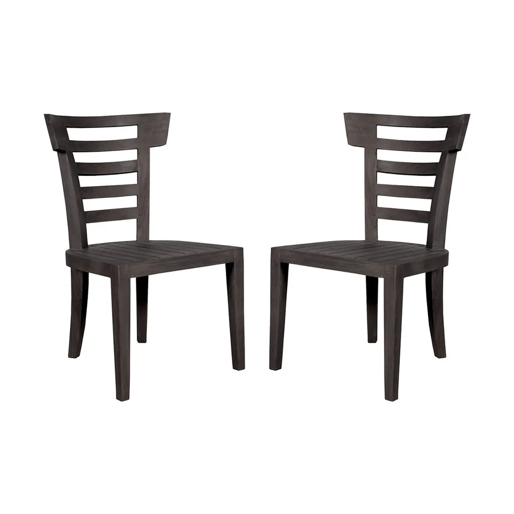 2-Count 37.5″ Black Comfortable Handmade Teak Patio Outdoor Morning Chair