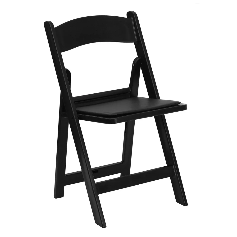 Set of 2 Black Outdoor Patio Furniture Folding Chairs with Padded Seat 30.75″