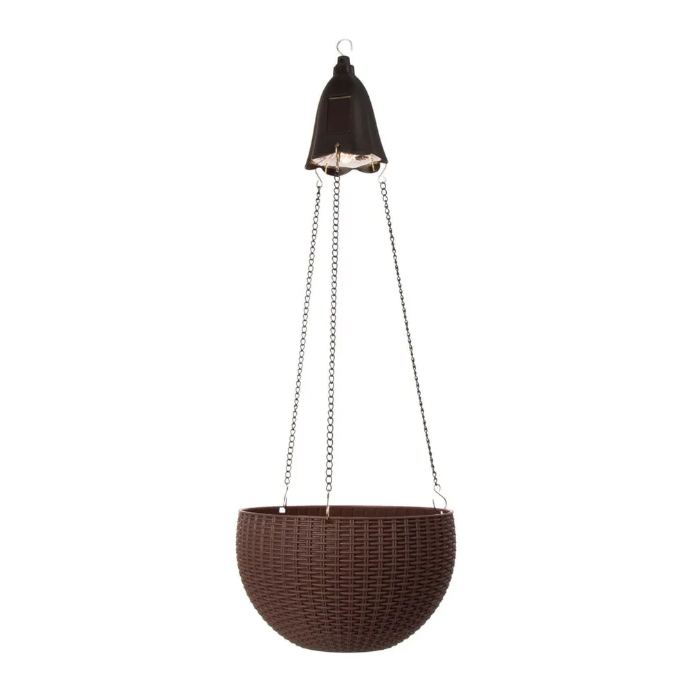 30″ Brown and Silver Solar Lighted Hanging Basket Planter