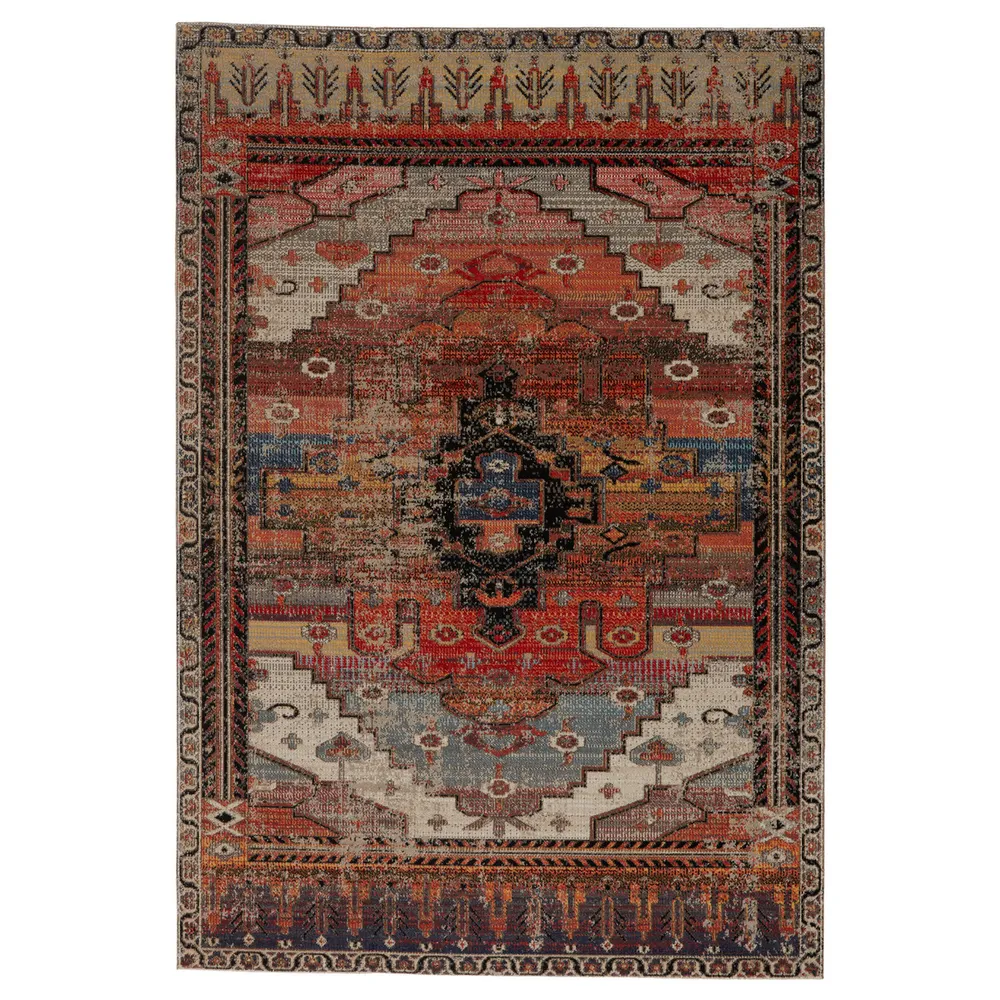 Orange and Red Outdoor Cicero Medallion Area Rug 7.75′