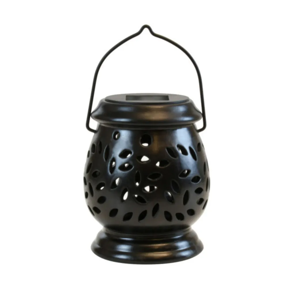 5.5″ Solar Powered Black Ceramic Lantern with Handle
