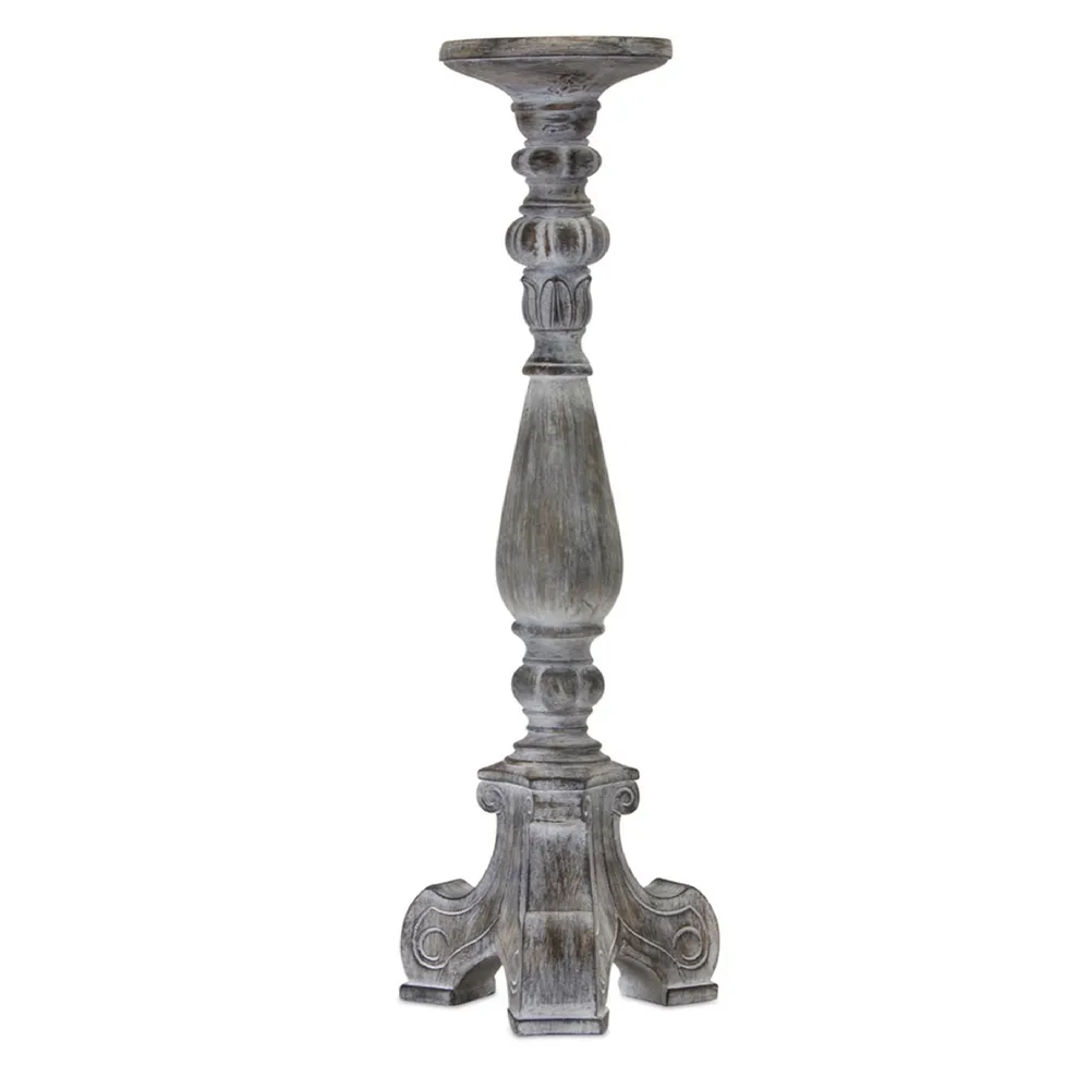 26″ Distressed Brown and White Pillar Candle Holder