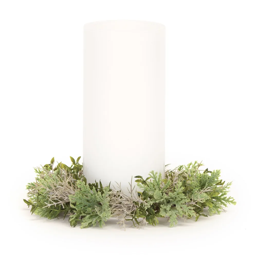 Set of 12 Green and Beige Foliage Candle Ring 9″