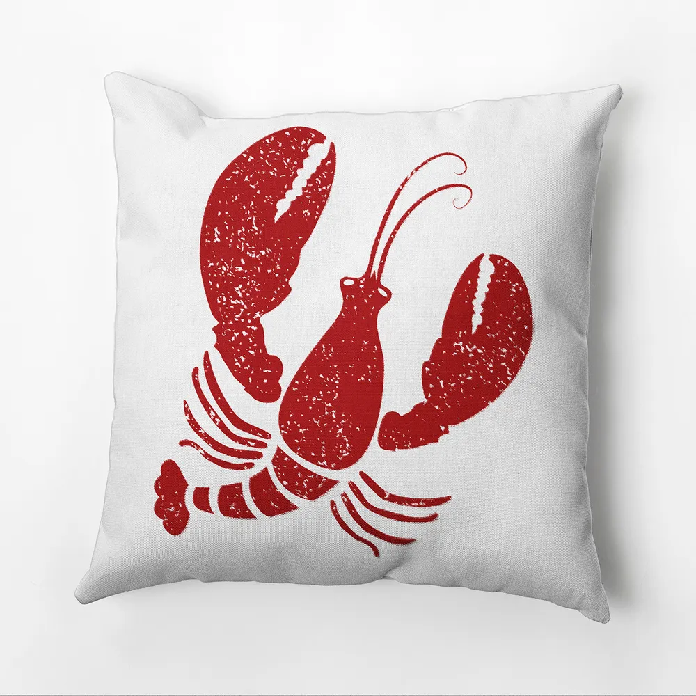 Lobster Outdoor Throw Pillow – 18″ – White and Red