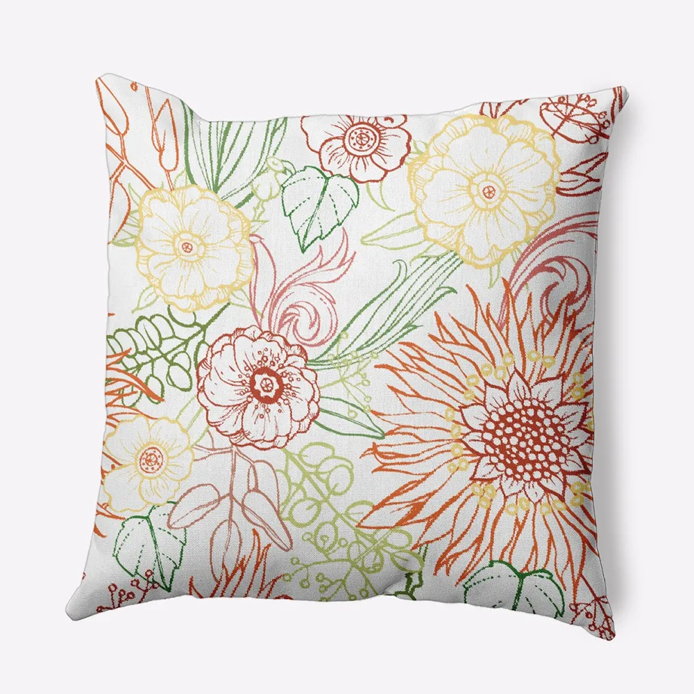 16″ x 16″ White and Orange Zentangle Outdoor Throw Pillow