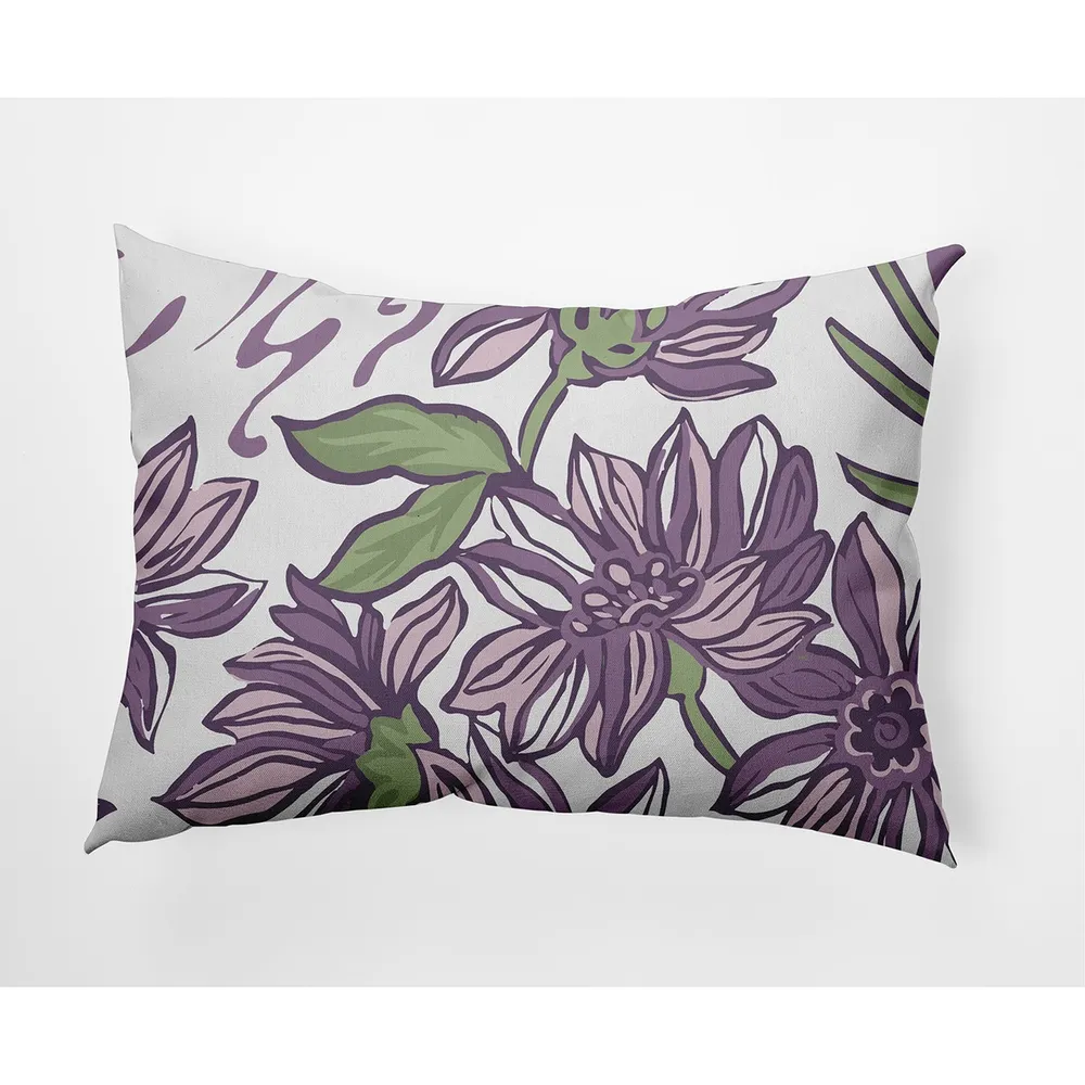 14″ x 20″ Purple and Green Iona Flower Rectangular Outdoor Throw Pillow