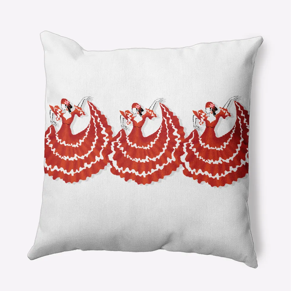20″ x 20″ Orange and White Cuban Dancers Square Outdoor Throw Pillow
