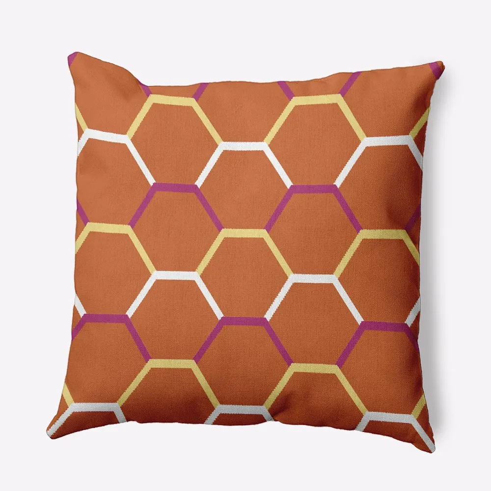 16″ x 16″ Orange and Yellow Honeycomb Hex Outdoor Throw Pillow