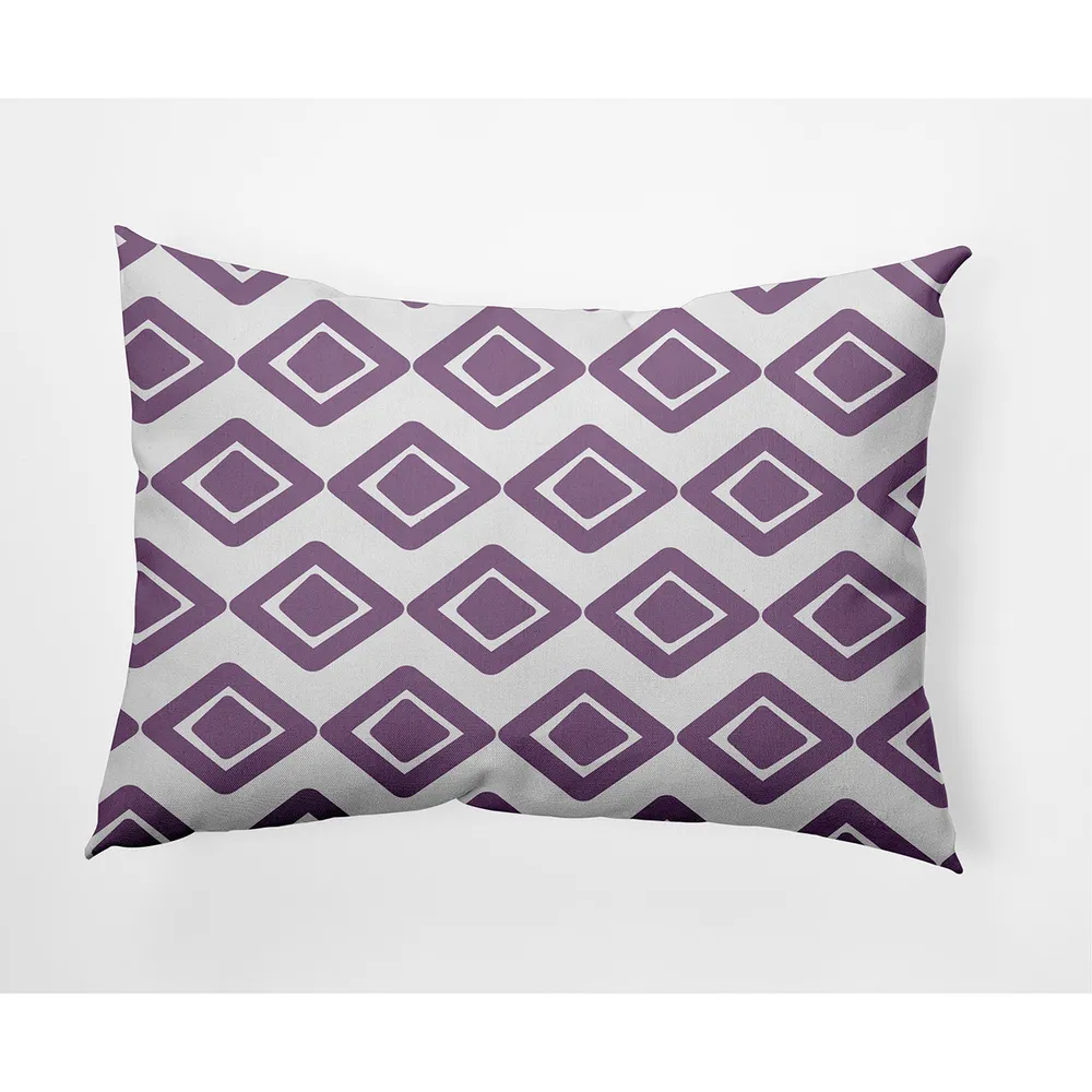 14″ x 20″ Purple and White Diamond Jive Rectangular Outdoor Throw Pillow