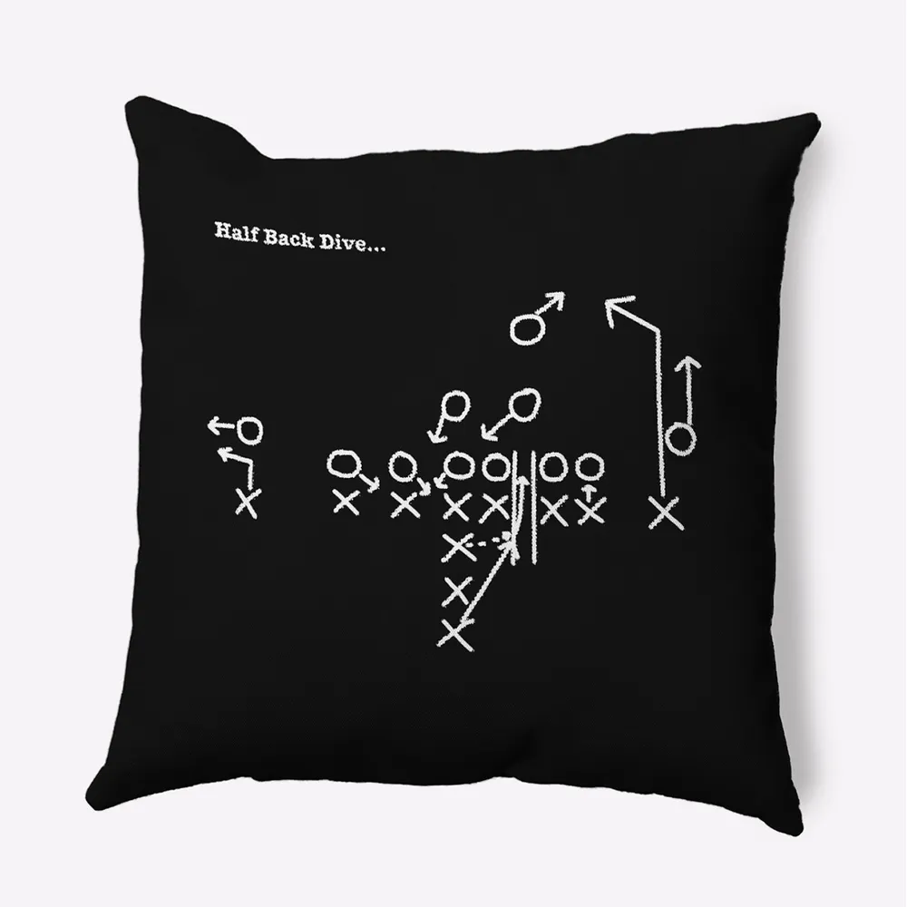 20″ x 20″ Black and White “Half Back Dive…” Square Outdoor Throw Pillow