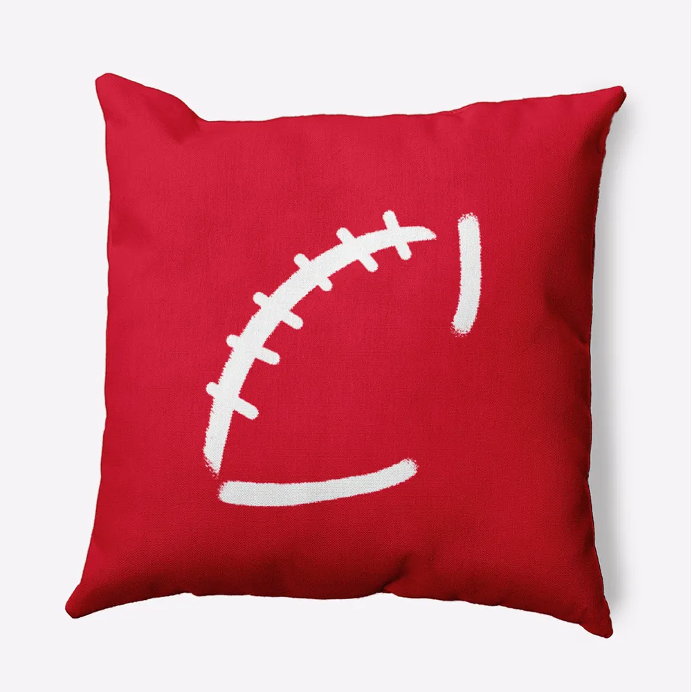 16″ x 16″ Red and White Football Outdoor Throw Pillow