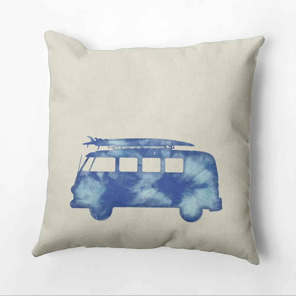 16″ x 16″ White and Blue Van Outdoor Throw Pillow