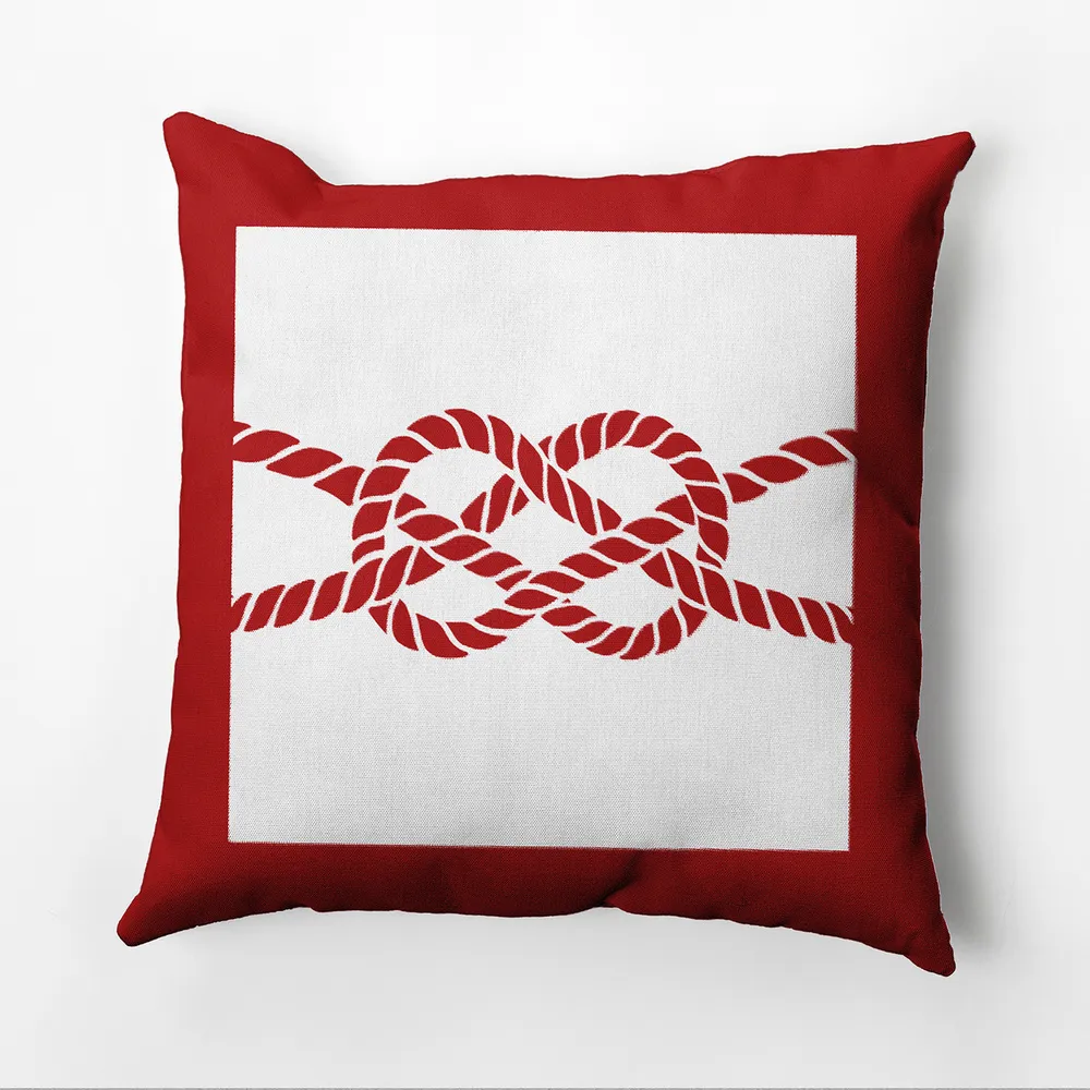 18″ x 18″ Red and White Nautical Knot Outdoor Throw Pillow