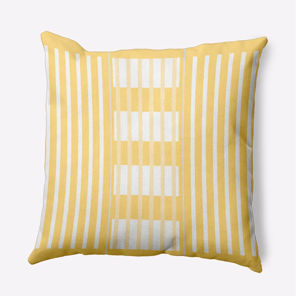 20″ Lemon Yellow Beach Blanket Stripe Outdoor Throw Pillow – Down Alternative Filler
