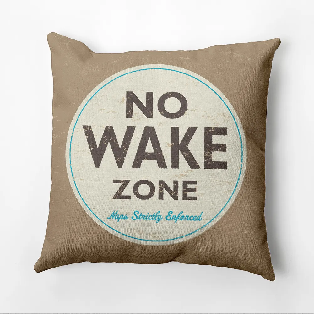 18″ x 18″ Brown “No Wake Zone Naps Strictly Enforced” Outdoor Throw Pillow