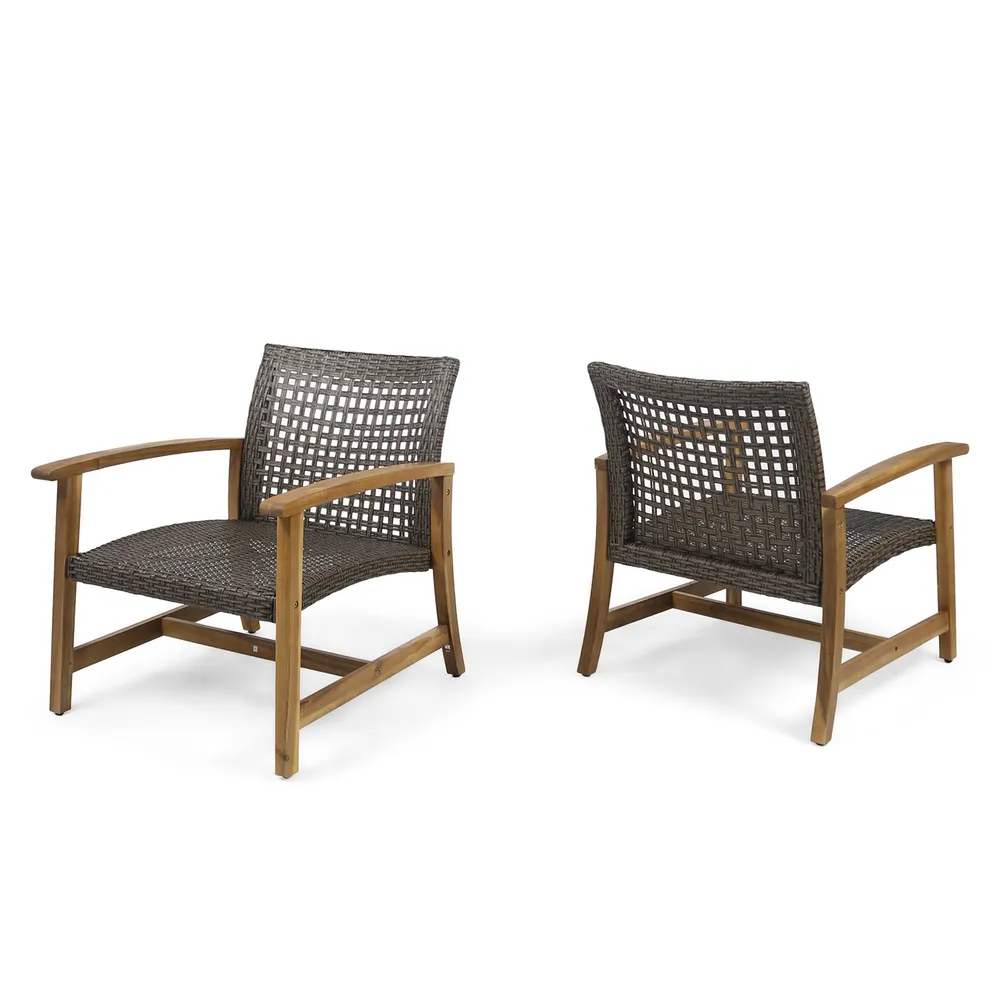 Antique-Inspired Outdoor Patio Club Chairs: Set of 2 Brown and Black Hand Crafted, 32.75″