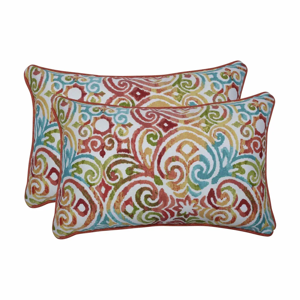 Set of 2 Contemporary Rectangular Throw Pillows – 18.5″ – Blue and Red