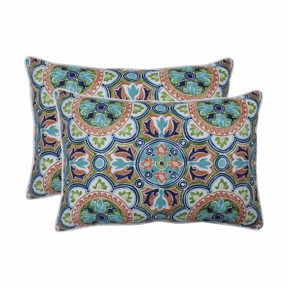Set of 2 Damask Pattern Rectangular Throw Pillows – 24.5″ – Blue and Green