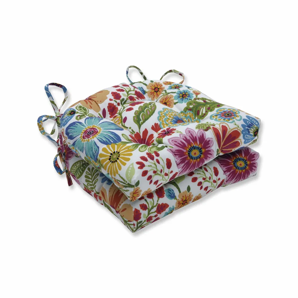 Set of 2 Floral Pattern Reversible Chair Pads – 16″ – Multicolor