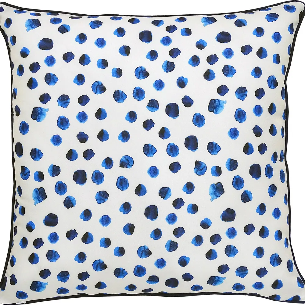 22″ Navy Blue and White Polka Dotted Square Outdoor Patio Throw Pillow