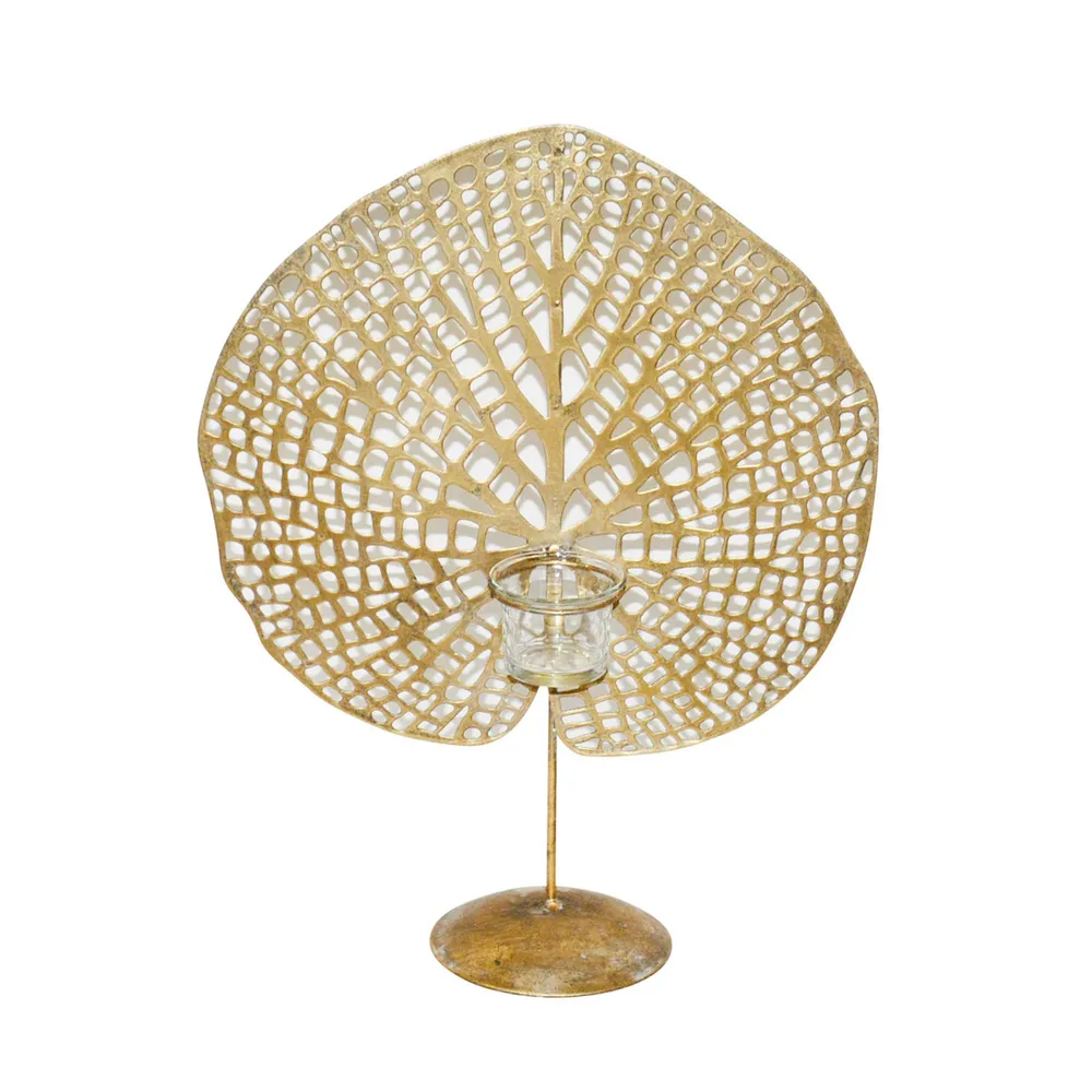 16″ Gold and Clear Lotus Leaf Glass Votive Holder