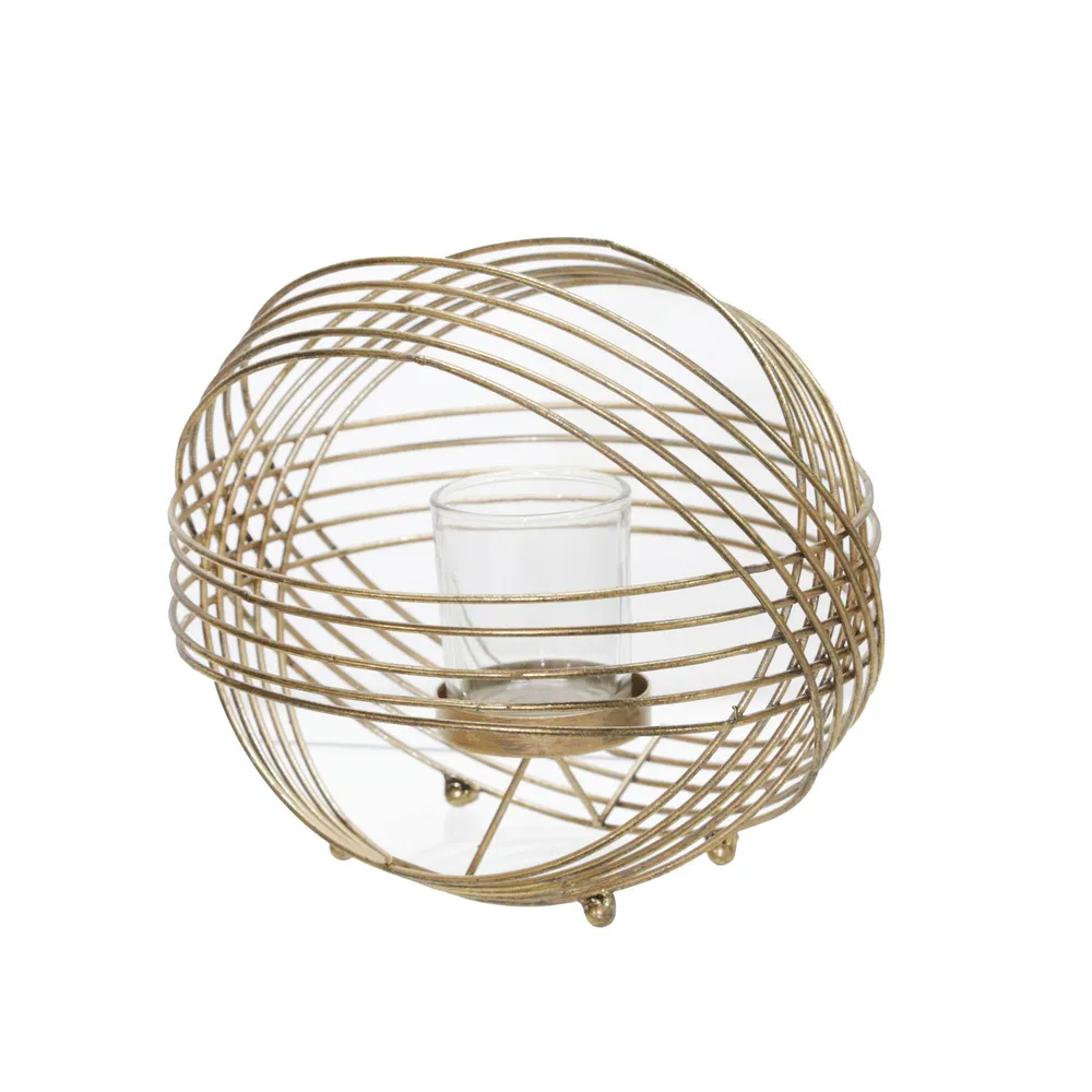 9″ Gold Sphere Glass Decorative Tea Light Candle Holder