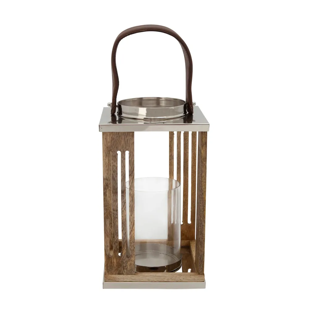 12″ Brown and Silver Hurricane Candle Holder