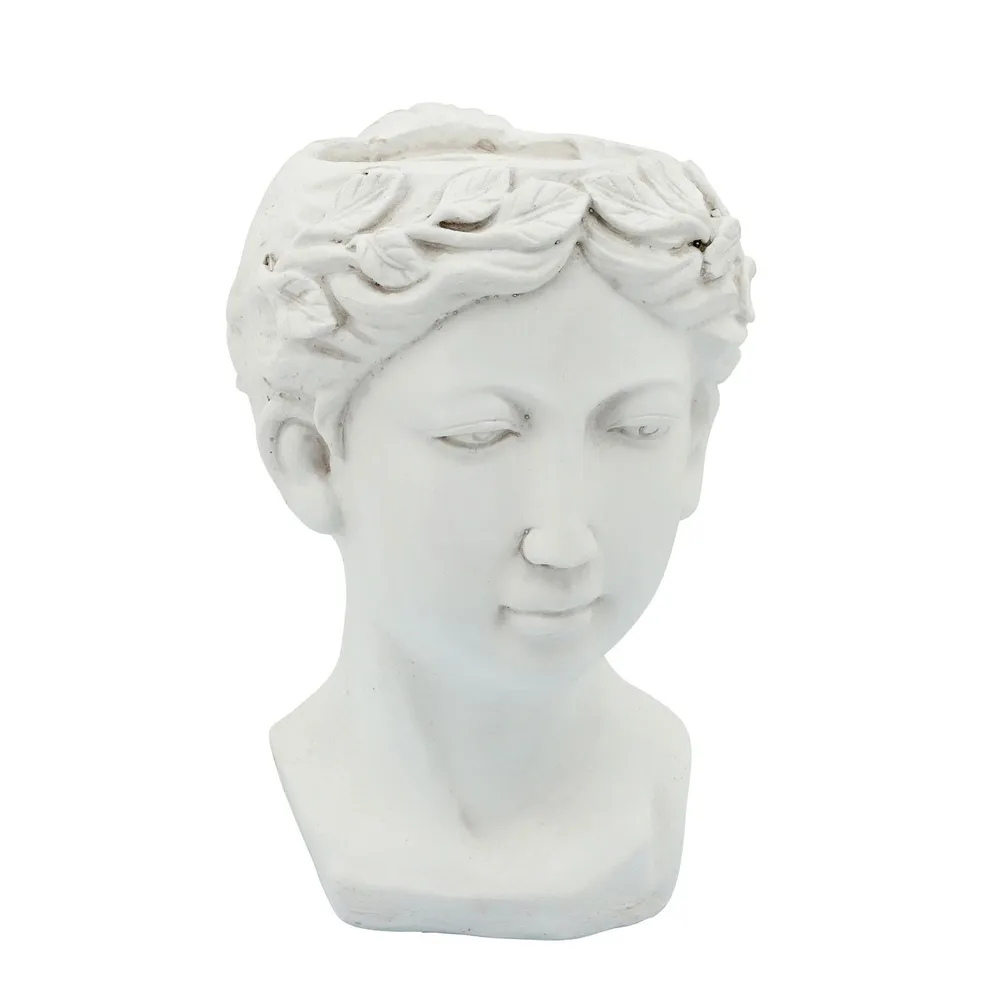 11″ White Lady Head Statue Outdoor Standing Planter