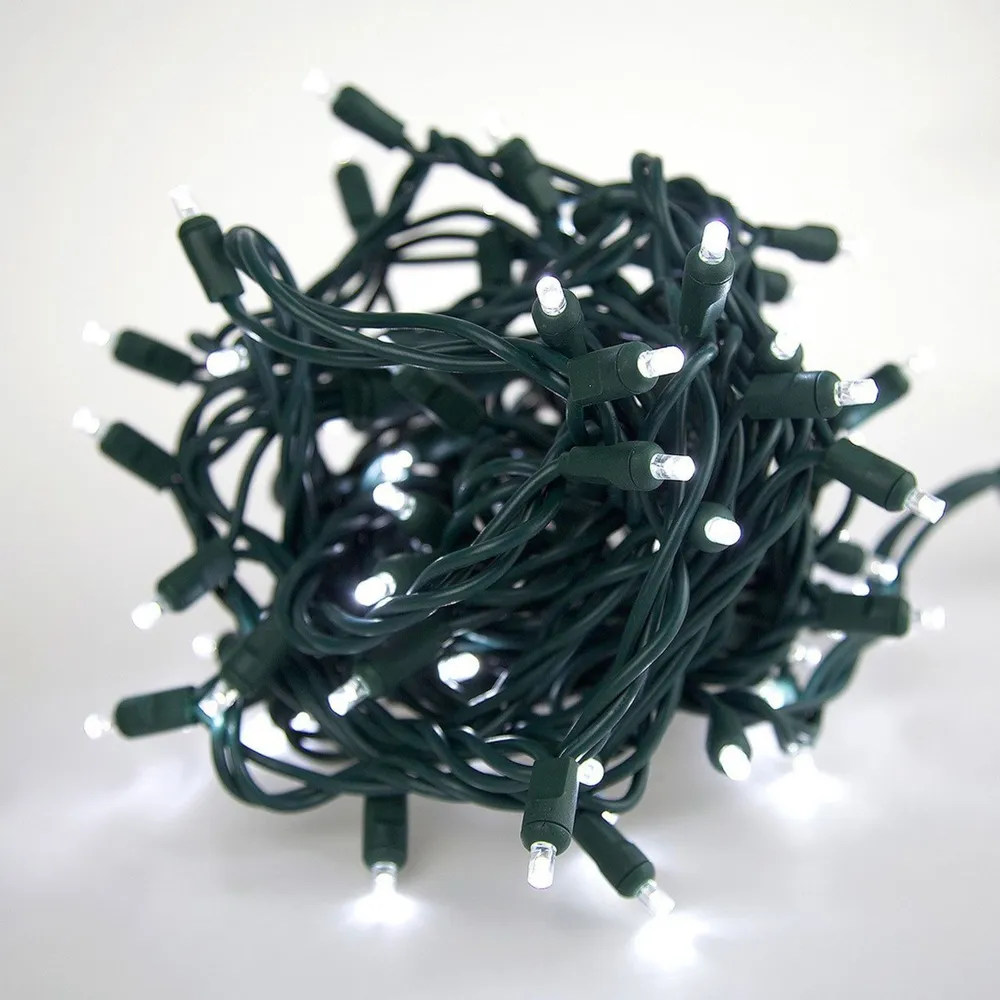 50-Count Pure White LED Mini Christmas Lights, 25ft Green Wire
