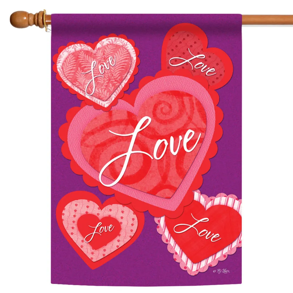 Heart-Shaped Doilies Outdoor Flag – 40″ x 28″ – Purple and Red
