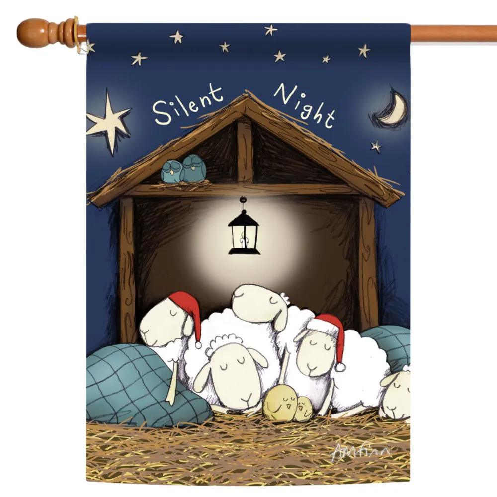 White and Blue Silent Night Outdoor House Flag 40″ x 28″