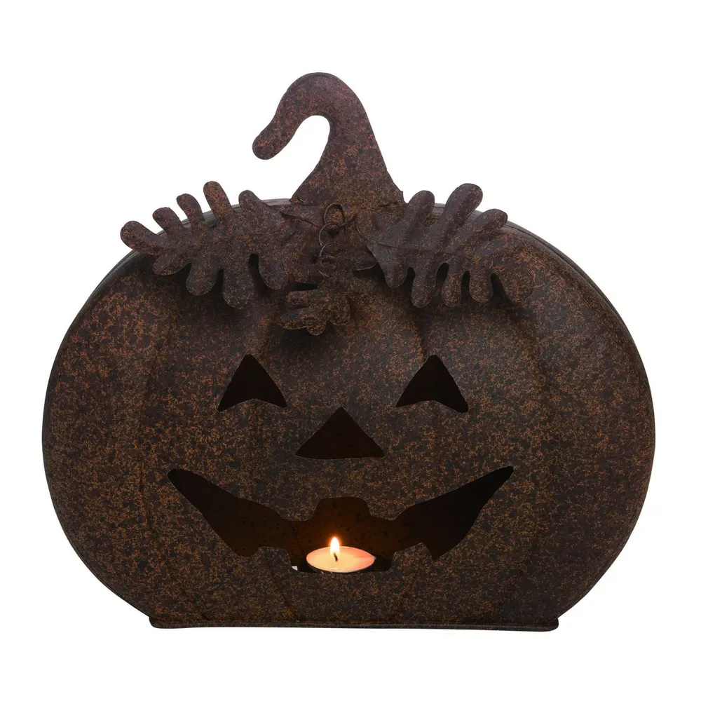 15″ Chocolate Brown Halloween Jack-O-Lantern Candle Holder
