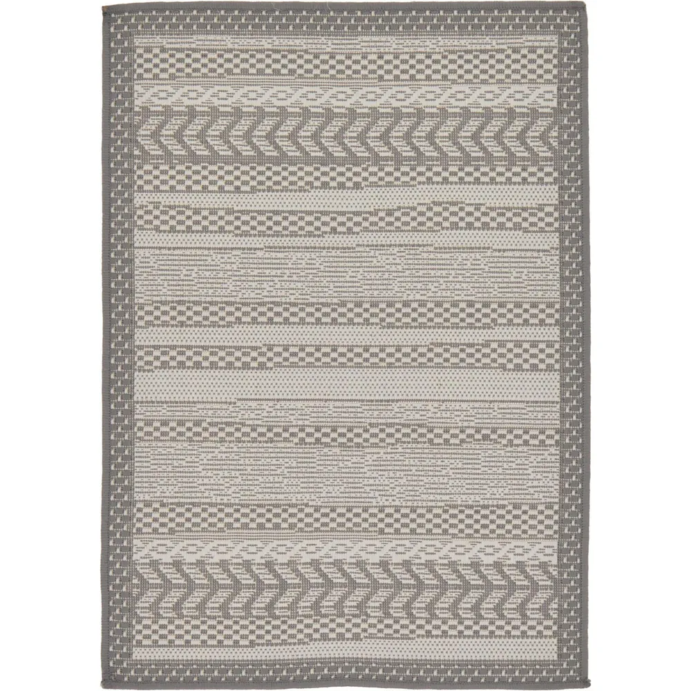 6′ x 9′ Gray Striped Contemporary Rectangular Outdoor Area Throw Rug