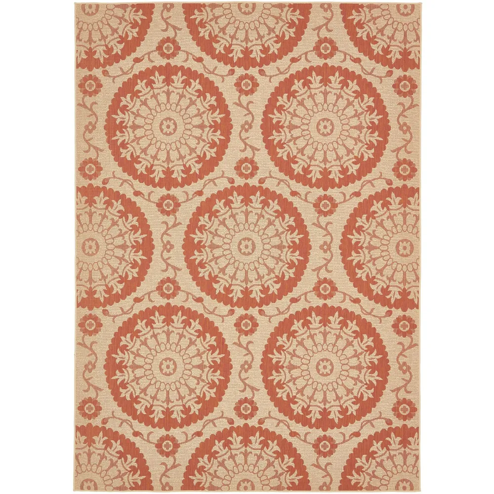 8′ x 11.25′ Terracotta Red and Beige Geometric Rectangular Outdoor Area Throw Rug