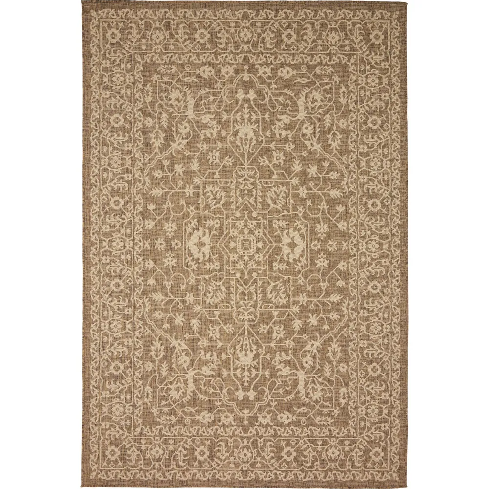 6′ x 9′ Brown and Beige Border Rectangular Outdoor Area Throw Rug